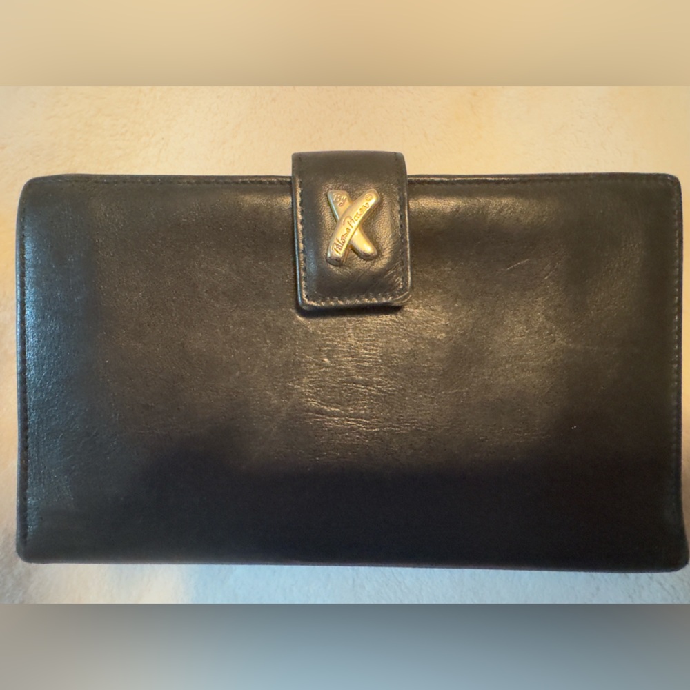Paloma Picasso Black with gold logo wallet and bonus check cover